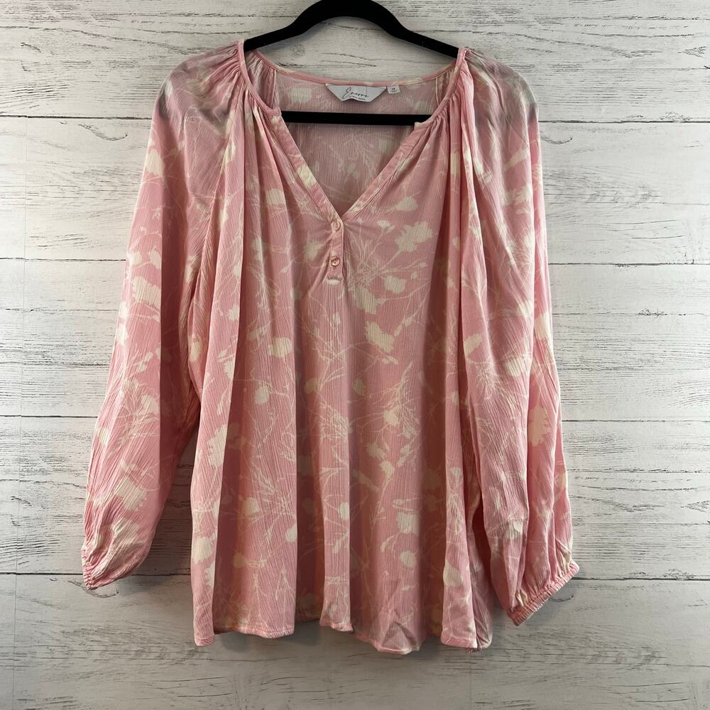 Encore Idina Menzel Pink Floral Long Sleeve Blouse Size 1X
